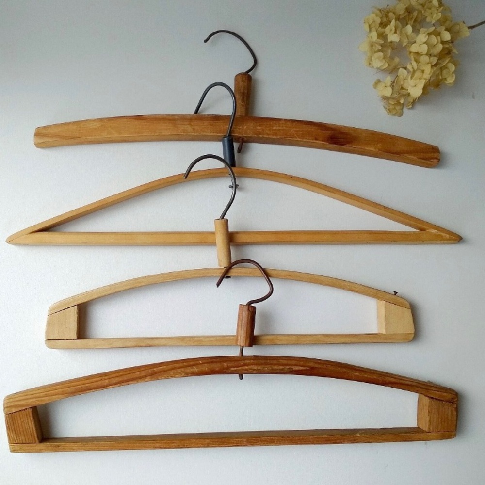 Soviet vintage wooden hangers set of 4